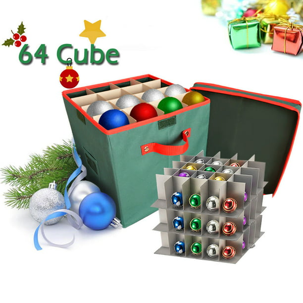 Christmas Ornament Storage Box Holds up To 64 Round Ornaments 12 x 12 x 12 Green 